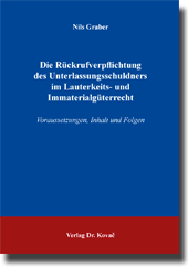 Dissertation: Die Rückrufverpflichtung des Unterlassungsschuldners im Lauterkeits- und Immaterialgüterrecht
