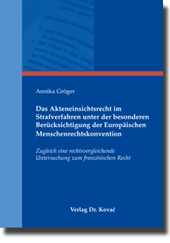 Doktorarbeit: Das Akteneinsichtsrecht im Strafverfahren unter der besonderen Berücksichtigung der Europäischen Menschenrechtskonvention