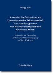 Staatliche Einflussnahme auf Unternehmen der Privatwirtschaft: Vom Anteilseigentum, der Wettbewerbsfreiheit und Goldenen Aktien (Doktorarbeit) Staatliche Einflussnahme auf Unternehmen der Privatwirtschaft: Vom Anteilseigentum, der Wettbewerbsfreiheit und Goldenen Aktien (Doktorarbeit)