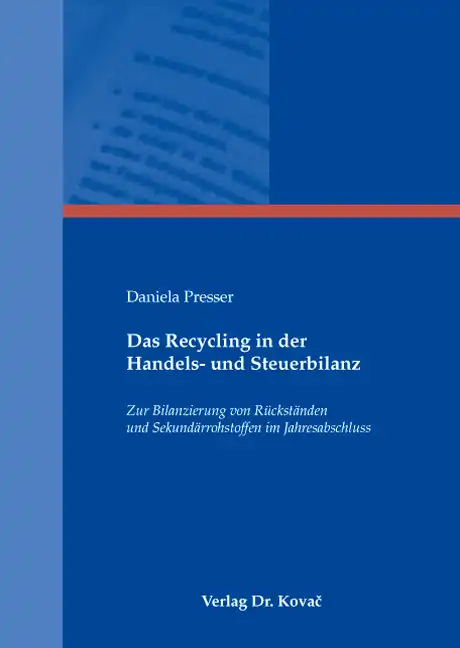 Cover: Das Recycling in der Handels- und Steuerbilanz
